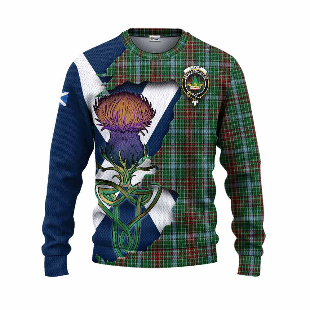 Tartan Vibes Clothing Gayre Tartan Family Crest Knitted Sweater Scottish Thistle Celtic Inspired