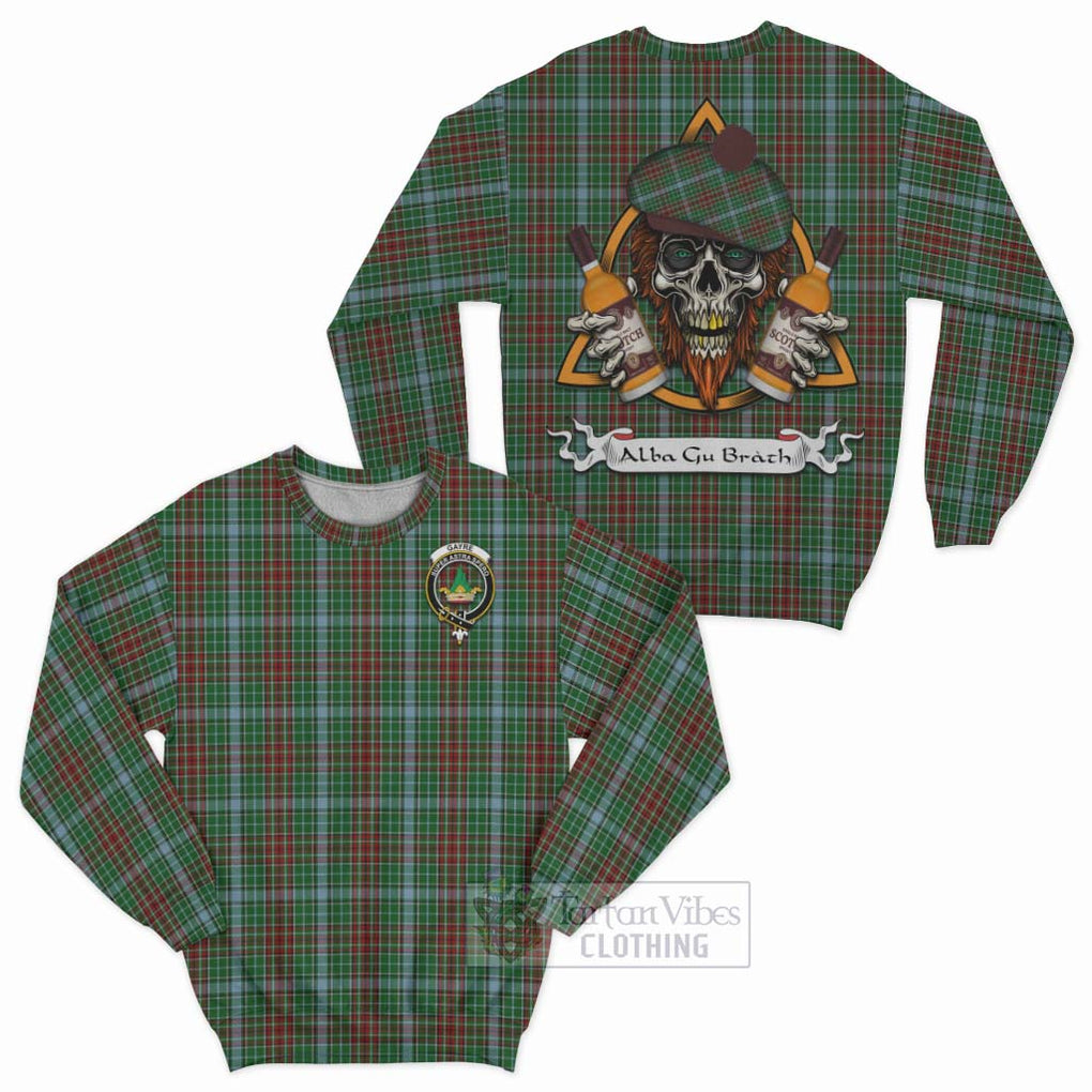 Tartan Vibes Clothing Gayre Tartan Sweatshirt with Family Crest and Bearded Skull Holding Bottles of Whiskey