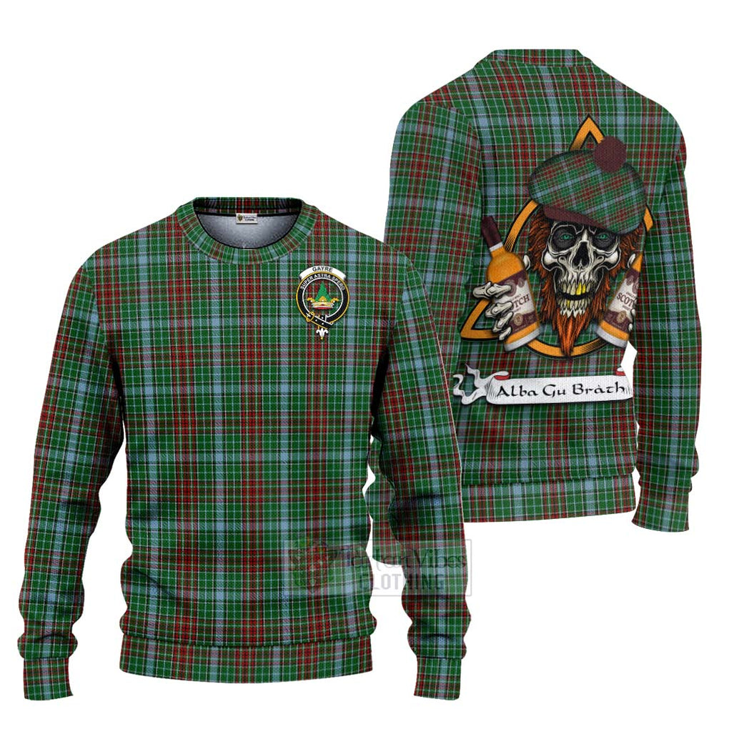 Tartan Vibes Clothing Gayre Tartan Knitted Sweater with Family Crest and Bearded Skull Holding Bottles of Whiskey