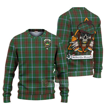 Tartan Vibes Clothing Gayre Tartan Knitted Sweater with Family Crest and Bearded Skull Holding Bottles of Whiskey