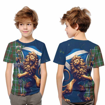 Gayre Tartan Family Crest Kid T-Shirt with Scottish Majestic Lion