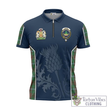 Gayre Tartan Zipper Polo Shirt with Family Crest and Scottish Thistle Vibes Sport Style