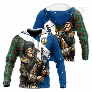 Gayre Tartan Knitted Hoodie with Family Crest Scottish Bagpiper Vibes
