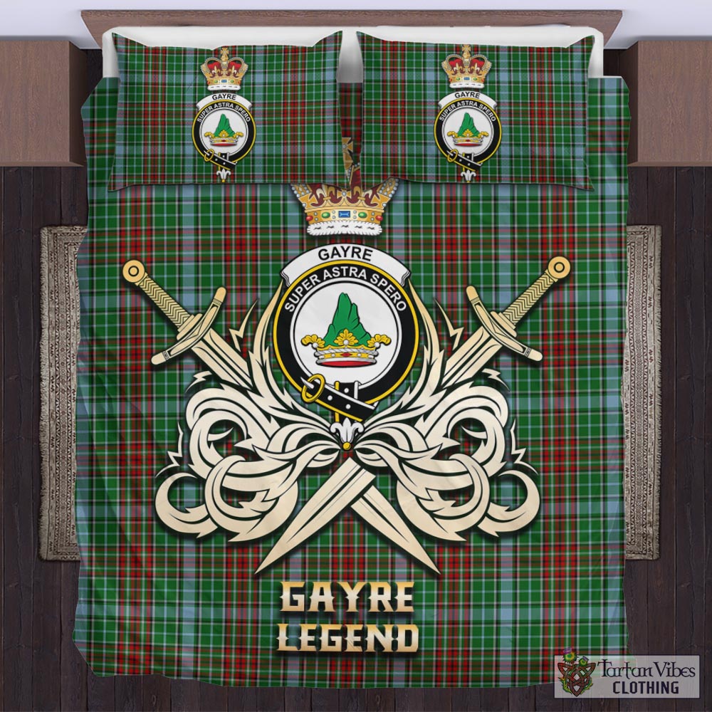 Tartan Vibes Clothing Gayre Tartan Bedding Set with Clan Crest and the Golden Sword of Courageous Legacy