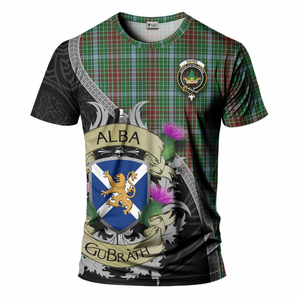 Tartan Vibes Clothing Gayre Tartan Family Crest T-Shirt Lion Rampant Royal Thistle Shield Celtic Inspired
