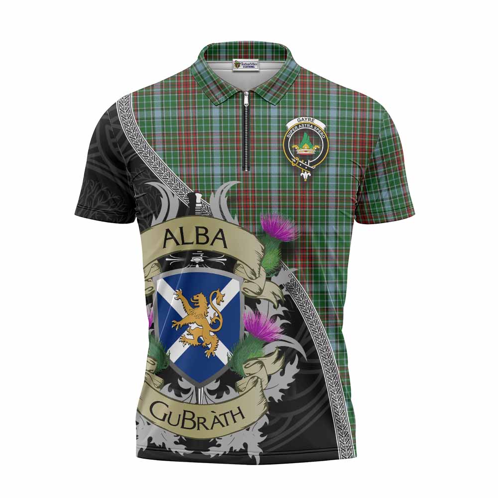Tartan Vibes Clothing Gayre Tartan Family Crest Zipper Polo Shirt Lion Rampant Royal Thistle Shield Celtic Inspired