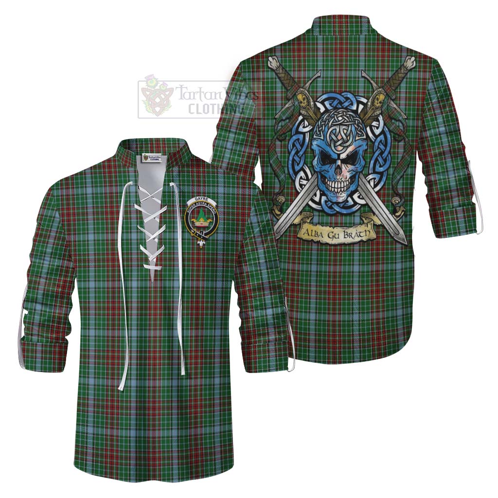 Tartan Vibes Clothing Gayre Tartan Ghillie Kilt Shirt with Family Crest Celtic Skull Style
