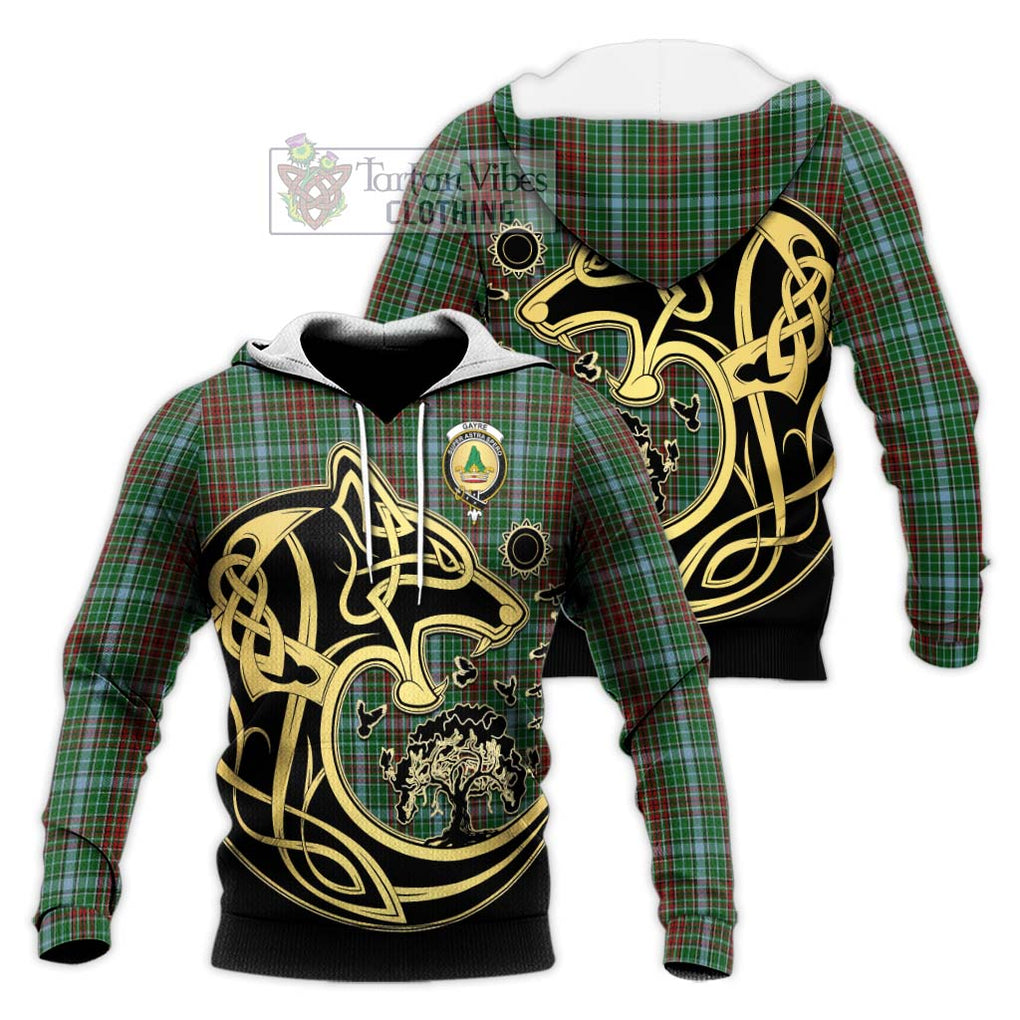 Gayre Tartan Knitted Hoodie with Family Crest Celtic Wolf Style Unisex Knitted Pullover Hoodie - Tartan Vibes Clothing