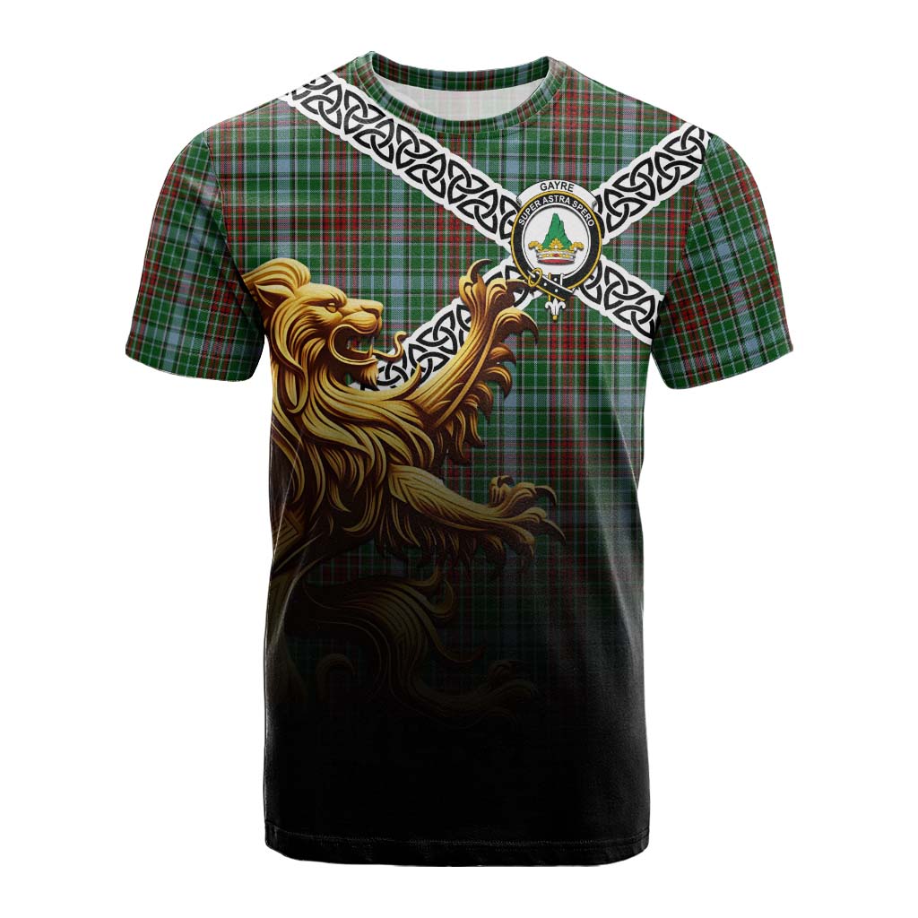 Tartan Vibes Clothing Gayre Crest Tartan Cotton T-shirt with Golden Lion Emblem Celtic Style