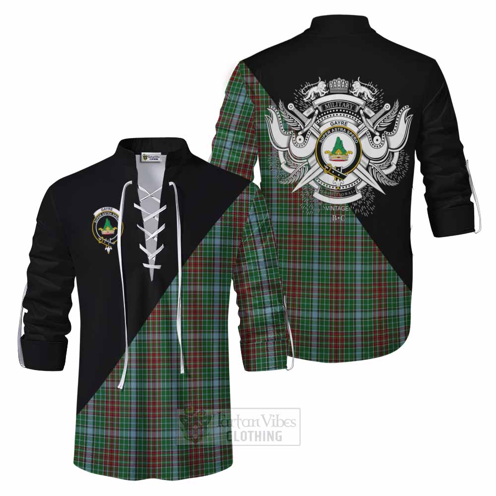 Tartan Vibes Clothing Gayre Tartan Ghillie Kilt Shirt with Family Crest and Military Logo Style