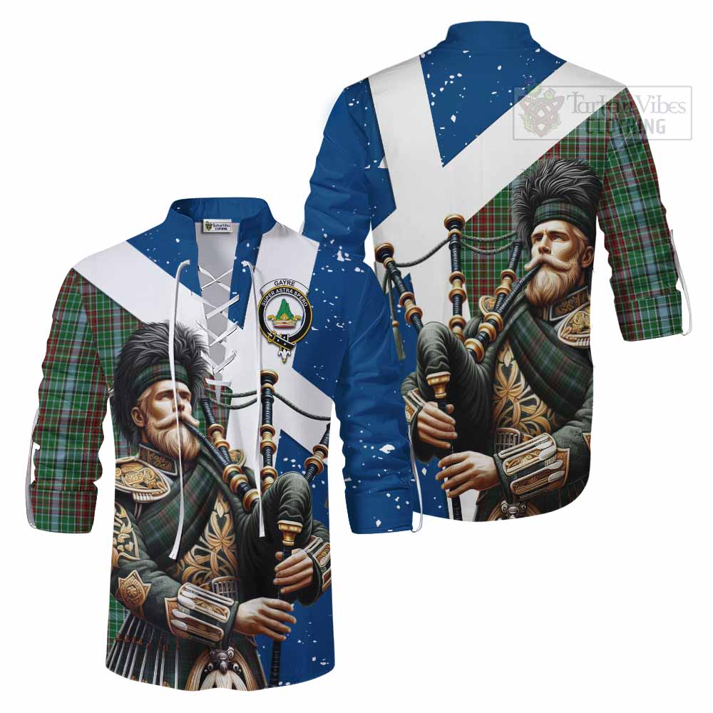 Tartan Vibes Clothing Gayre Tartan Ghillie Kilt Shirt with Family Crest Scottish Bagpiper Vibes