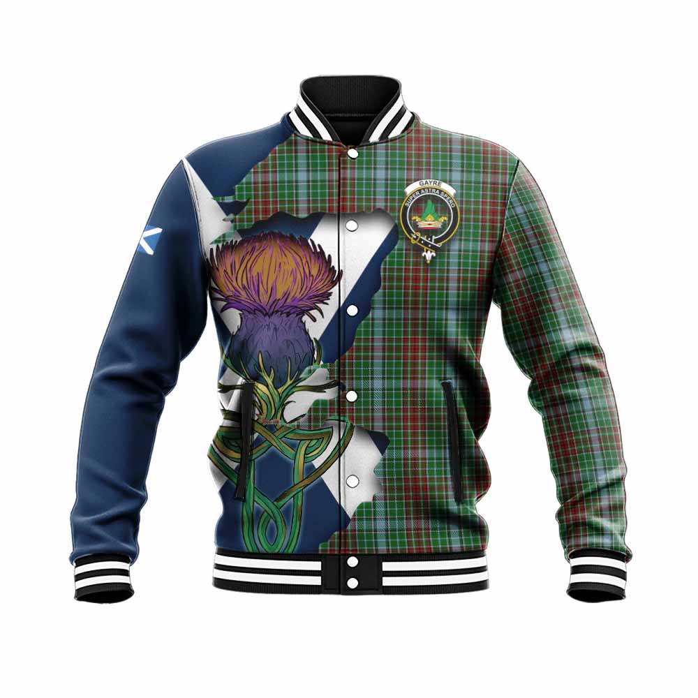Tartan Vibes Clothing Gayre Tartan Family Crest Baseball Jacket Scottish Thistle Celtic Inspired