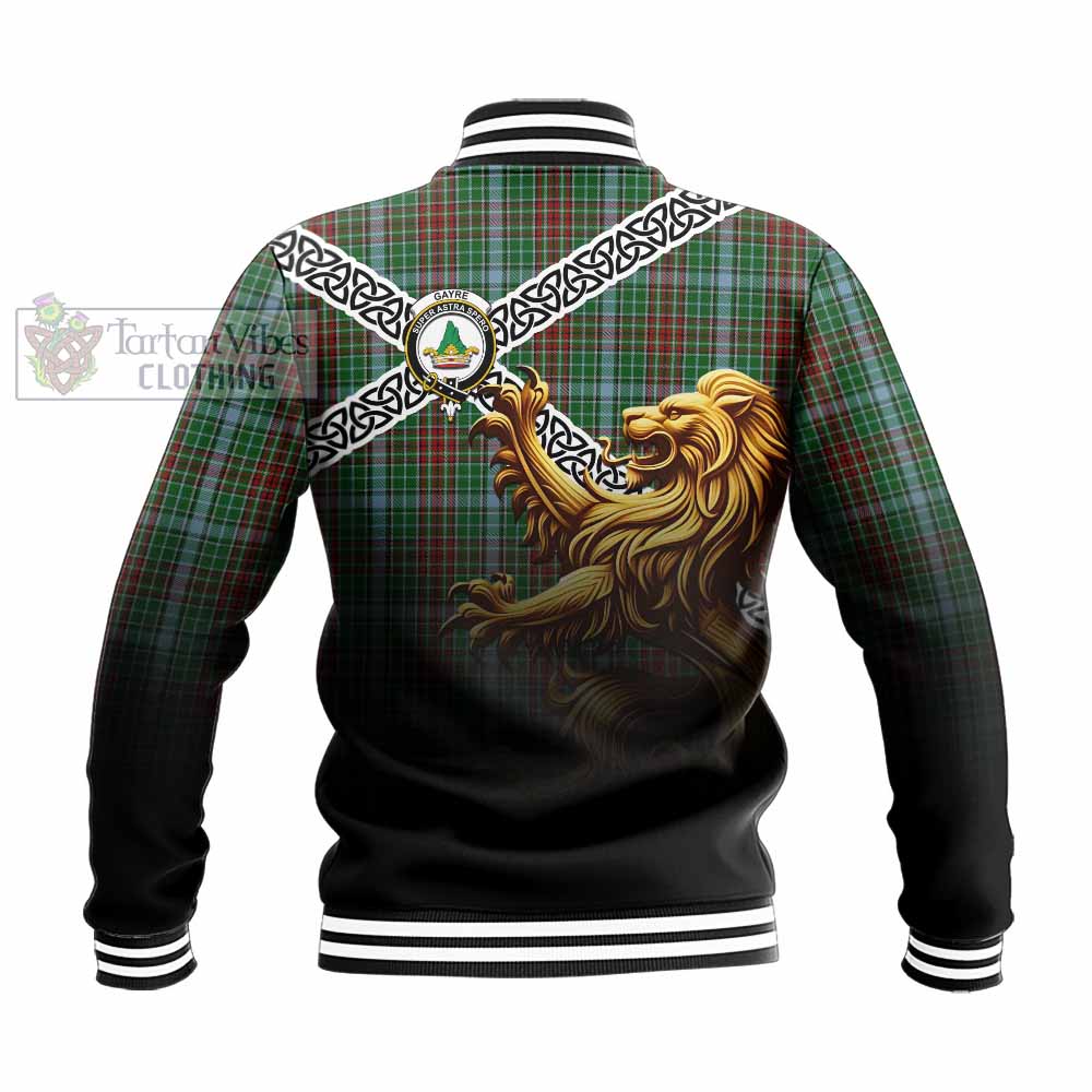 Tartan Vibes Clothing Gayre Crest Tartan Baseball Jacket with Golden Lion Emblem Celtic Style