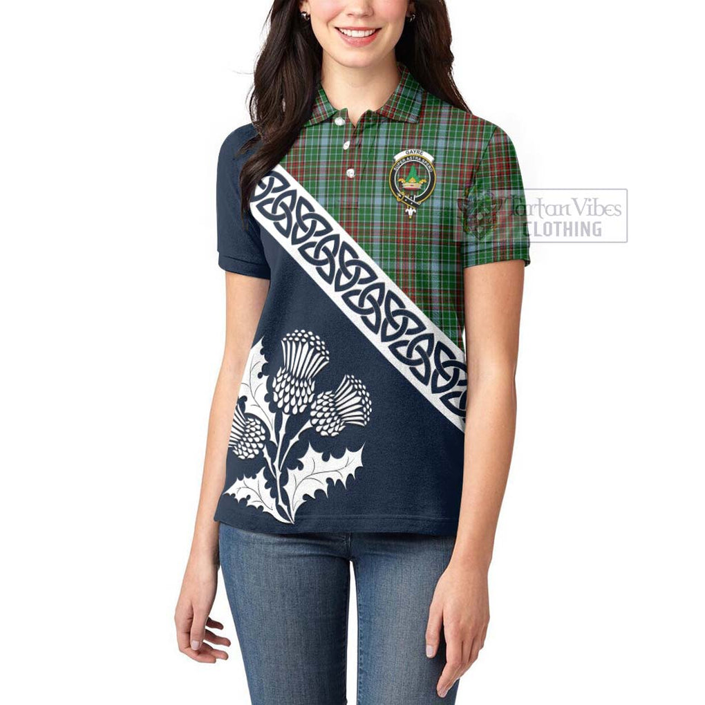Gayre Tartan Women's Polo Shirt Featuring Thistle and Scotland Map - Tartanvibesclothing Store