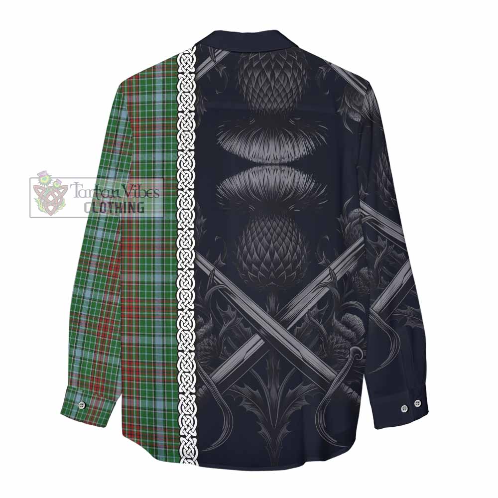 Tartan Vibes Clothing Gayre Tartan Women's Casual Shirt with Family Crest Cross Sword Thistle Celtic Vibes