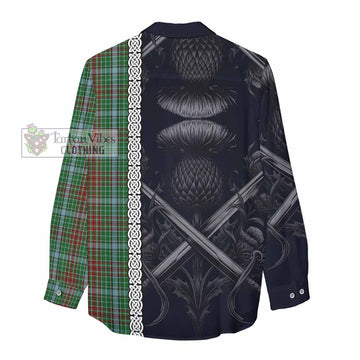 Tartan Vibes Clothing Gayre Tartan Women's Casual Shirt with Family Crest Cross Sword Thistle Celtic Vibes