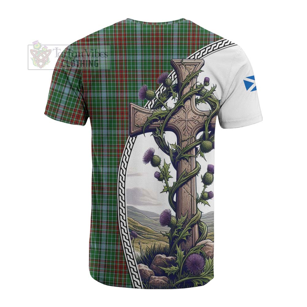 Tartan Vibes Clothing Gayre Tartan Cotton T-shirt with Family Crest and St. Andrew's Cross Accented by Thistle Vines
