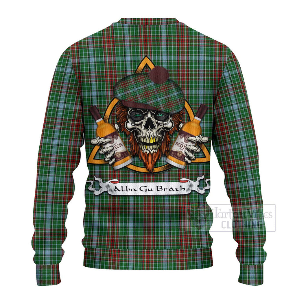 Tartan Vibes Clothing Gayre Tartan Knitted Sweater with Family Crest and Bearded Skull Holding Bottles of Whiskey