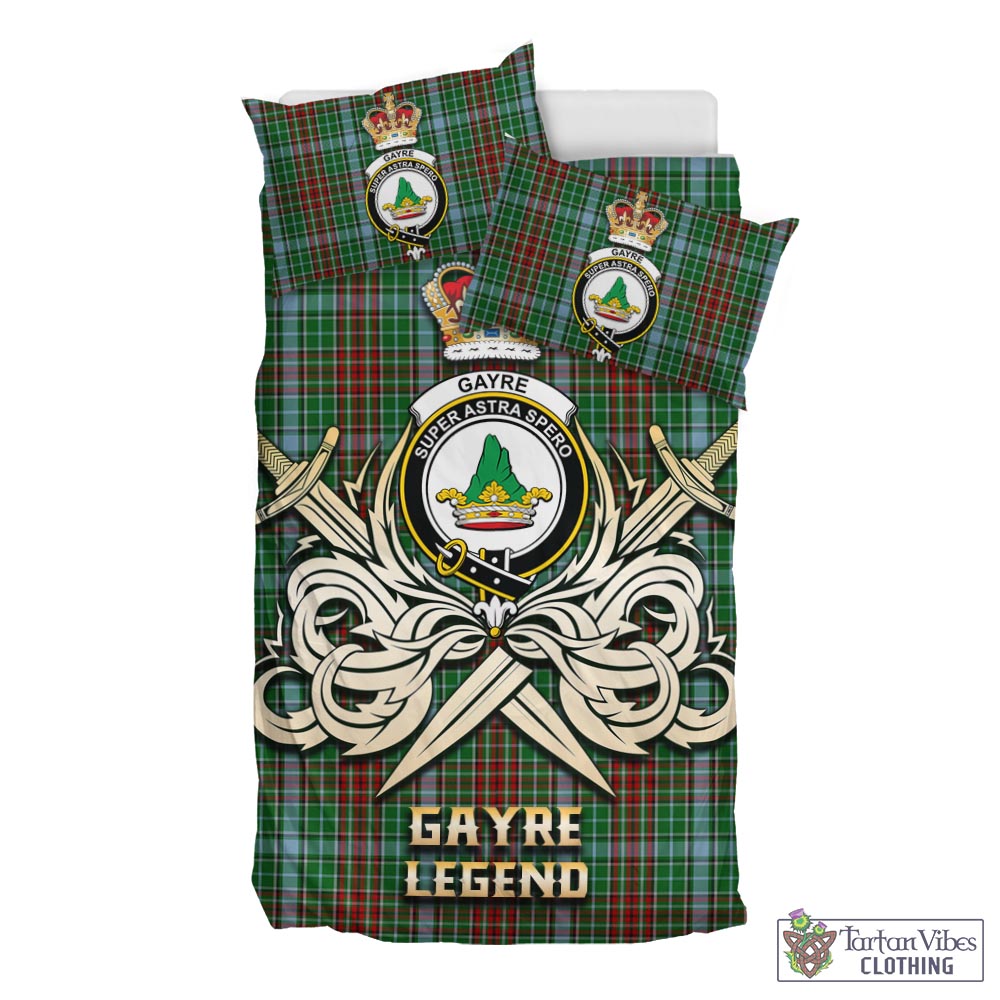 Tartan Vibes Clothing Gayre Tartan Bedding Set with Clan Crest and the Golden Sword of Courageous Legacy