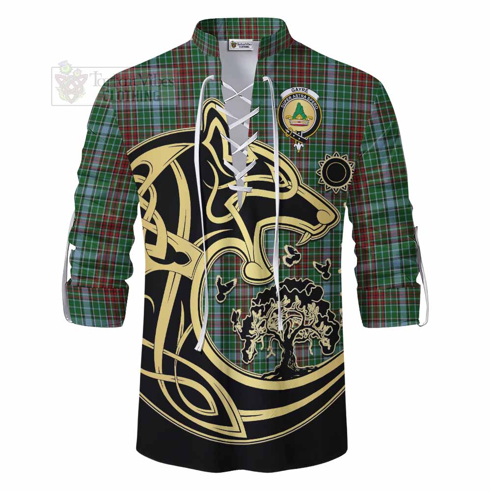 Tartan Vibes Clothing Gayre Tartan Ghillie Kilt Shirt with Family Crest Celtic Wolf Style