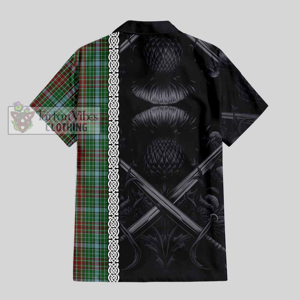 Tartan Vibes Clothing Gayre Tartan Short Sleeve Button Shirt with Family Crest Cross Sword Thistle Celtic Vibes