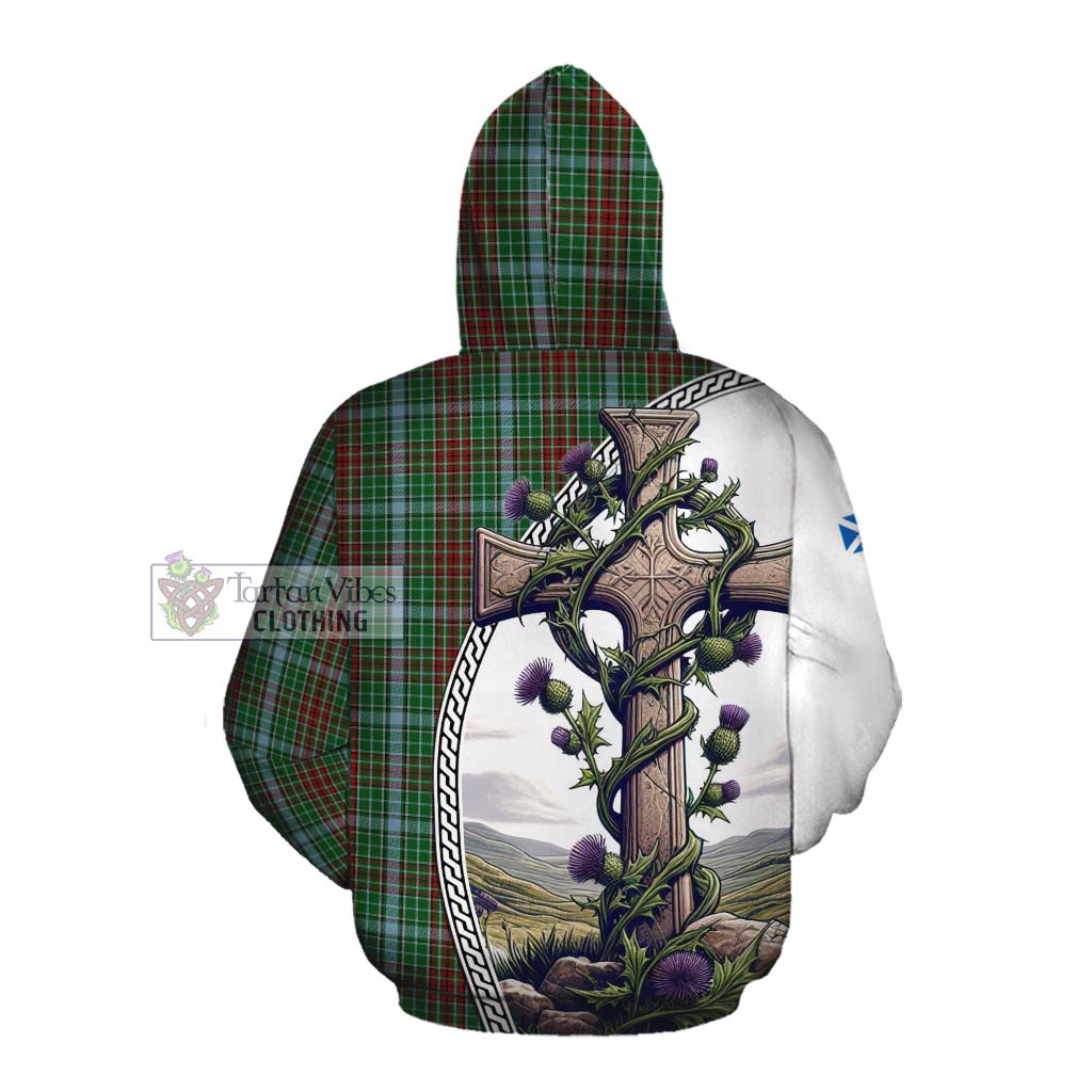 Tartan Vibes Clothing Gayre Tartan Cotton Hoodie with Family Crest and St. Andrew's Cross Accented by Thistle Vines