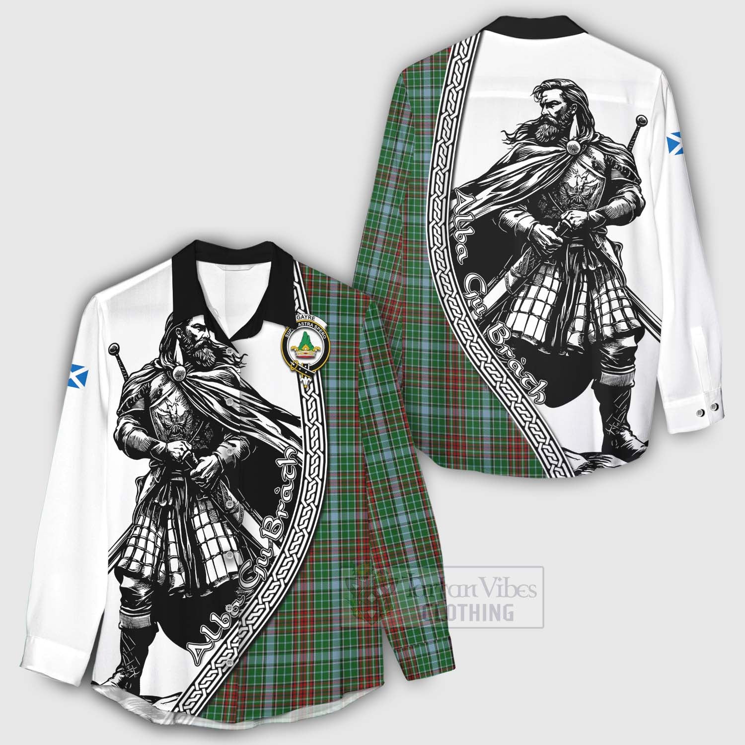 Tartan Vibes Clothing Gayre Tartan Clan Crest Women's Casual Shirt with Highlander Warrior Celtic Style