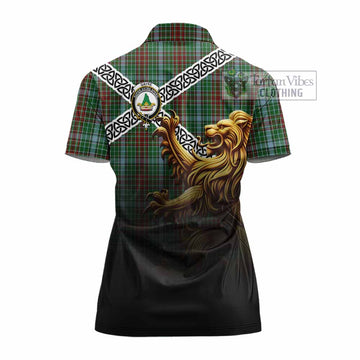 Tartan Vibes Clothing Gayre Crest Tartan Women's Polo Shirt with Golden Lion Emblem Celtic Style