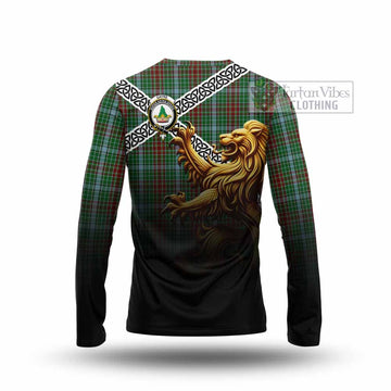Tartan Vibes Clothing Gayre Crest Tartan Long Sleeve T-Shirt with Golden Lion Emblem Celtic Style