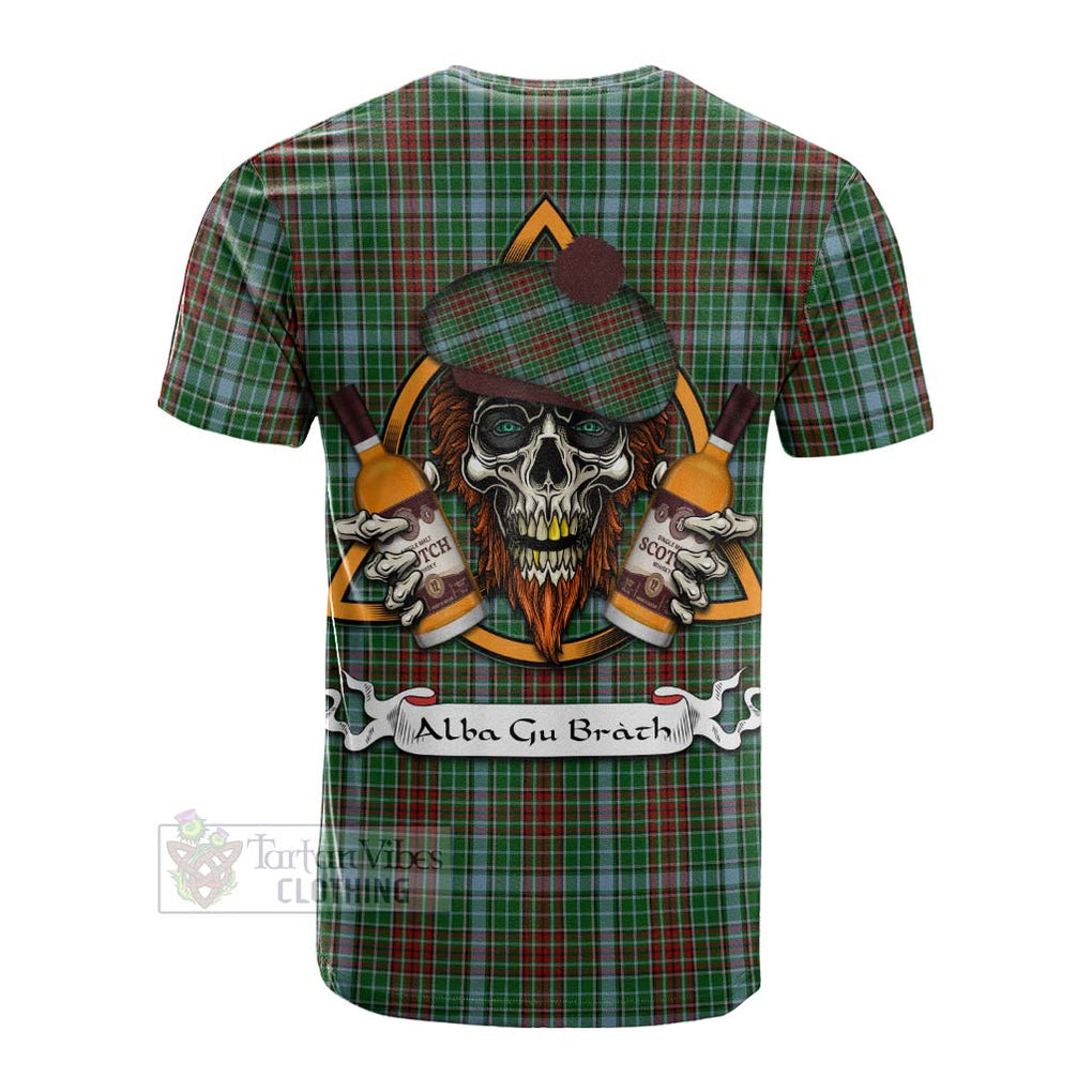 Tartan Vibes Clothing Gayre Tartan Cotton T-shirt with Family Crest and Bearded Skull Holding Bottles of Whiskey