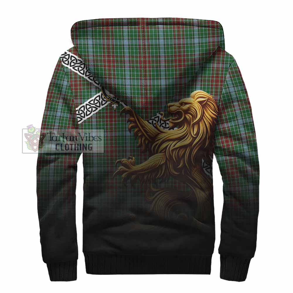Tartan Vibes Clothing Gayre Crest Tartan Sherpa Hoodie with Golden Lion Emblem Celtic Style