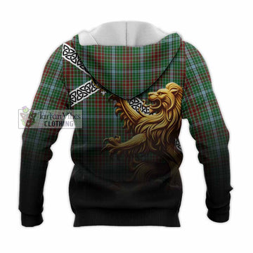 Gayre Crest Tartan Knitted Hoodie with Golden Lion Emblem Celtic Style