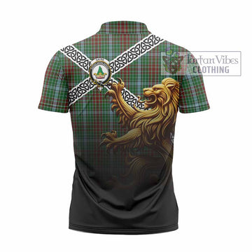 Gayre Crest Tartan Zipper Polo Shirt with Golden Lion Emblem Celtic Style