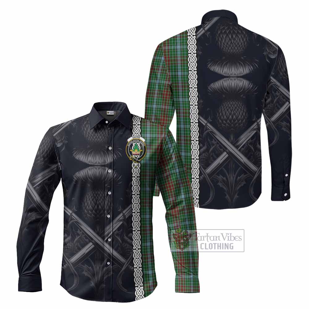 Tartan Vibes Clothing Gayre Tartan Long Sleeve Button Shirt with Family Crest Cross Sword Thistle Celtic Vibes