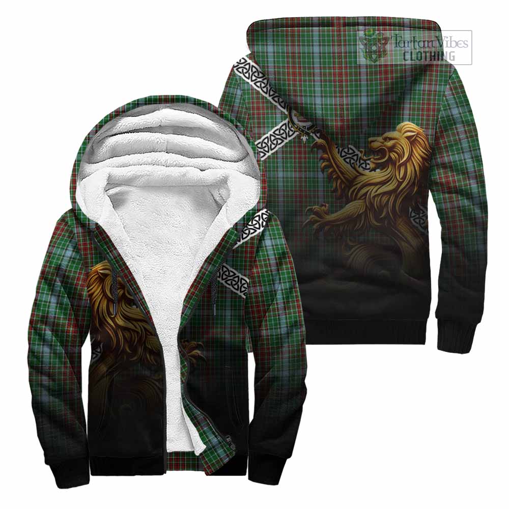 Tartan Vibes Clothing Gayre Crest Tartan Sherpa Hoodie with Golden Lion Emblem Celtic Style
