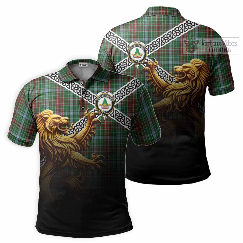 Tartan Vibes Clothing Gayre Crest Tartan Polo Shirt with Golden Lion Emblem Celtic Style