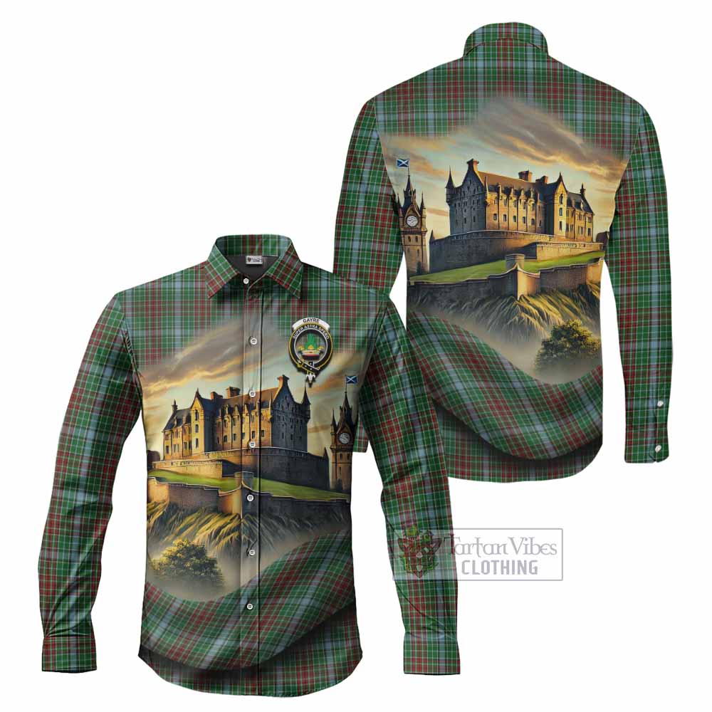 Tartan Vibes Clothing Gayre Tartan Family Crest Long Sleeve Button Shirt with Scottish Ancient Castle Style