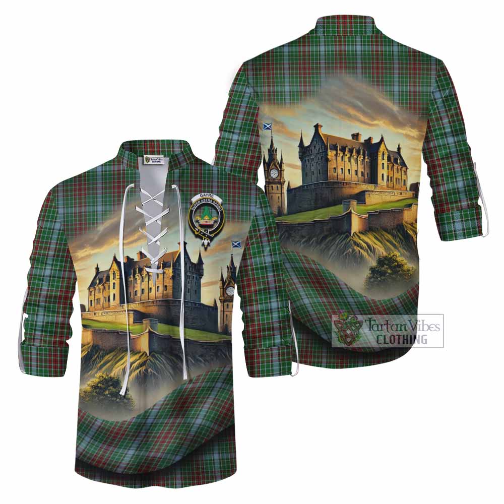 Tartan Vibes Clothing Gayre Tartan Family Crest Ghillie Kilt Shirt with Scottish Ancient Castle Style