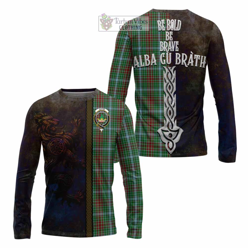 Tartan Vibes Clothing Gayre Tartan Family Crest Long Sleeve T-Shirt Alba Gu Brath Be Brave Lion Ancient Style