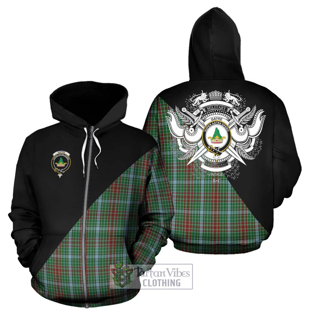 Gayre Tartan Hoodie with Family Crest and Military Logo Style - Tartanvibesclothing Shop