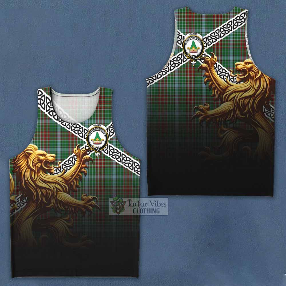 Tartan Vibes Clothing Gayre Crest Tartan Men's Tank Top with Golden Lion Emblem Celtic Style