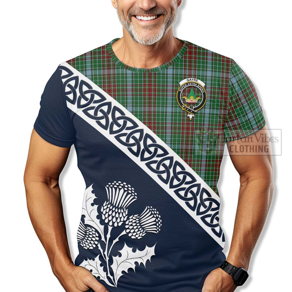 Gayre Tartan T-Shirt Featuring Thistle and Scotland Map - Tartanvibesclothing Store