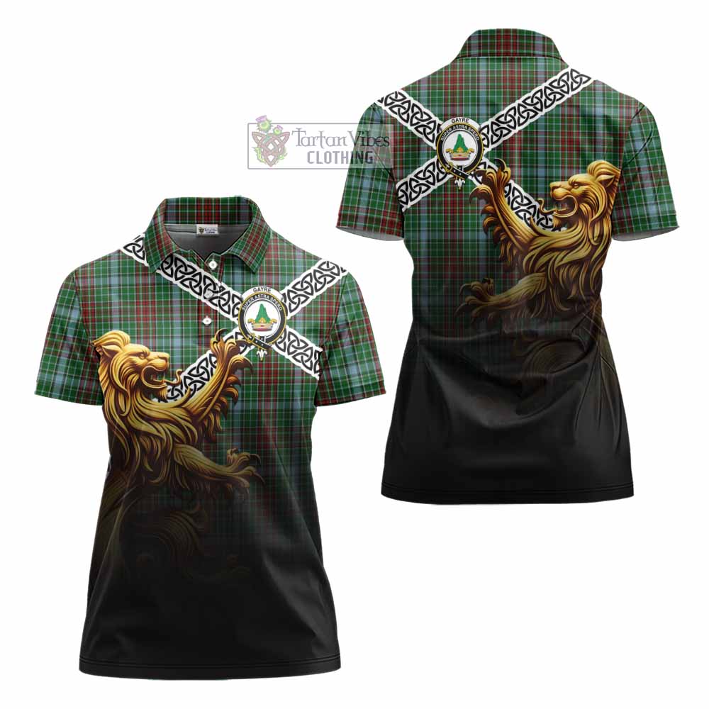Tartan Vibes Clothing Gayre Crest Tartan Women's Polo Shirt with Golden Lion Emblem Celtic Style