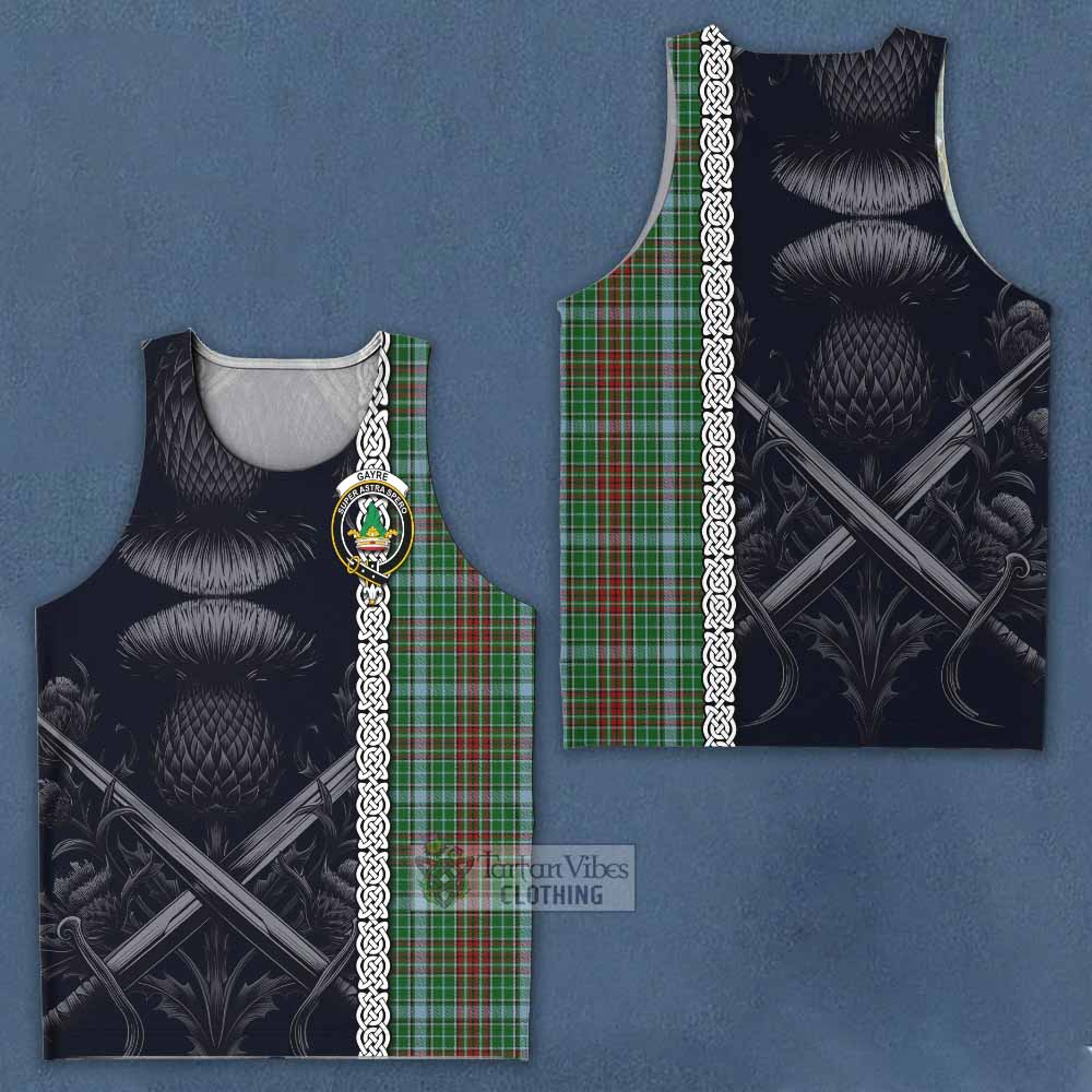 Tartan Vibes Clothing Gayre Tartan Men's Tank Top with Family Crest Cross Sword Thistle Celtic Vibes