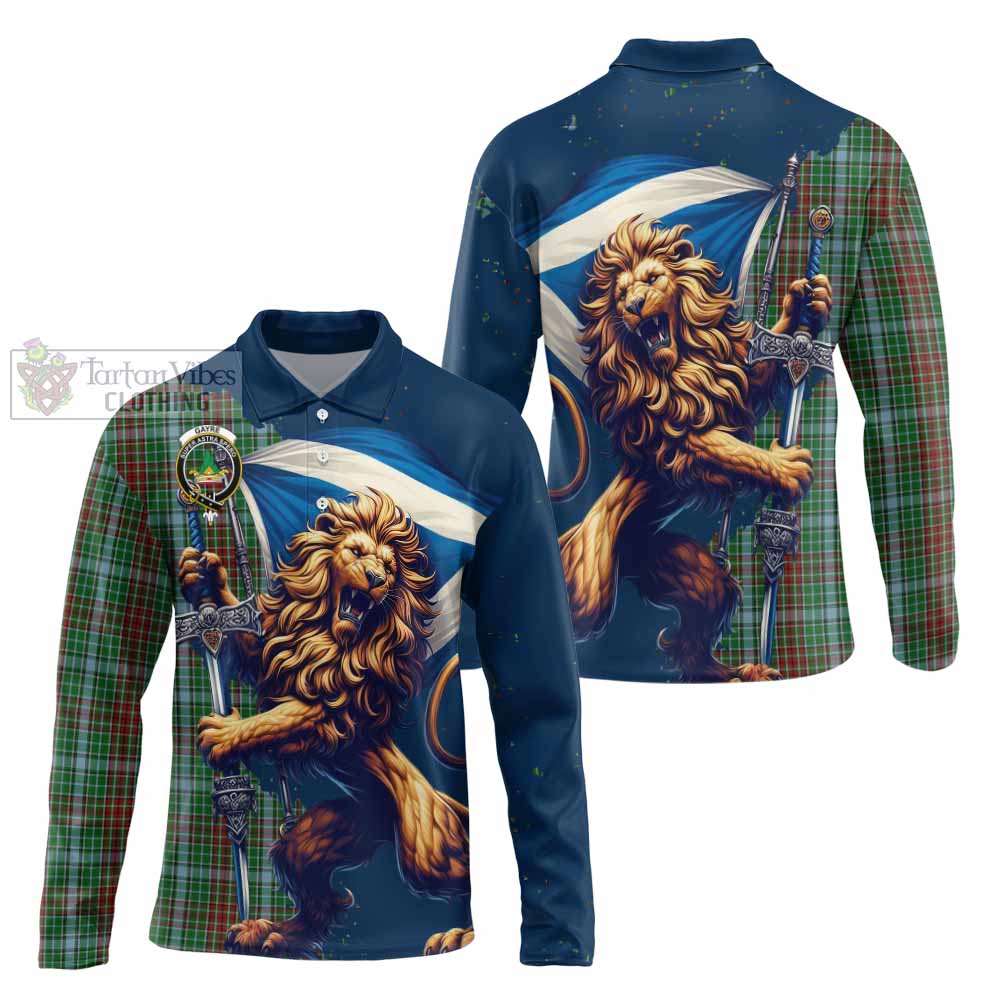 Tartan Vibes Clothing Gayre Tartan Family Crest Long Sleeve Polo Shirt with Scottish Majestic Lion