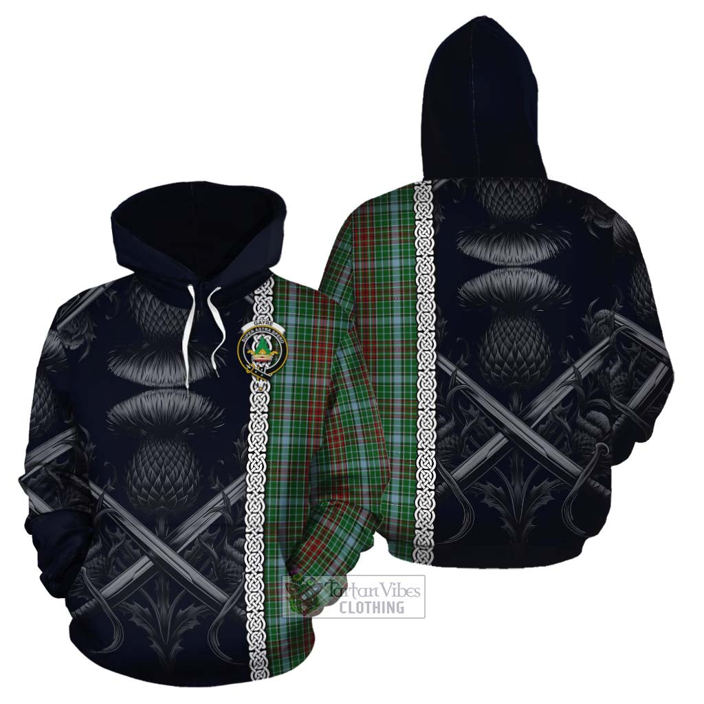Tartan Vibes Clothing Gayre Tartan Cotton Hoodie with Family Crest Cross Sword Thistle Celtic Vibes