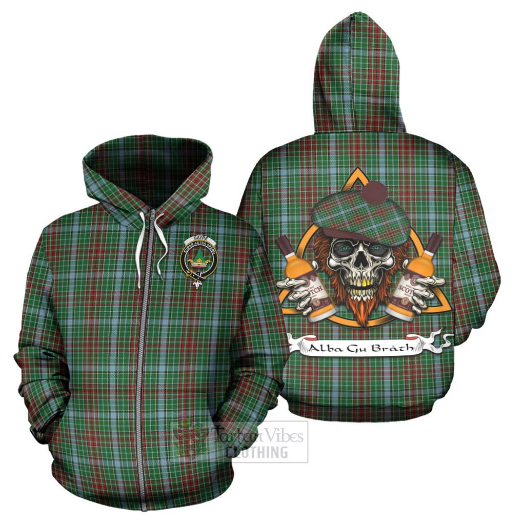 Tartan Vibes Clothing Gayre Tartan Hoodie with Family Crest and Bearded Skull Holding Bottles of Whiskey