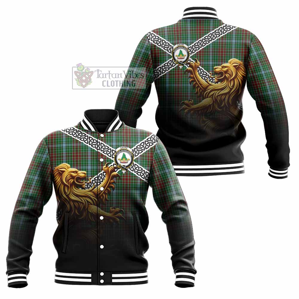 Tartan Vibes Clothing Gayre Crest Tartan Baseball Jacket with Golden Lion Emblem Celtic Style