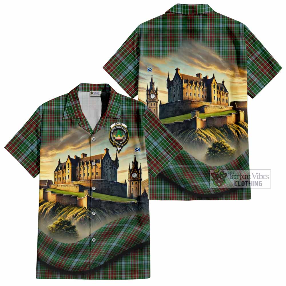 Tartan Vibes Clothing Gayre Tartan Family Crest Short Sleeve Button Shirt with Scottish Ancient Castle Style