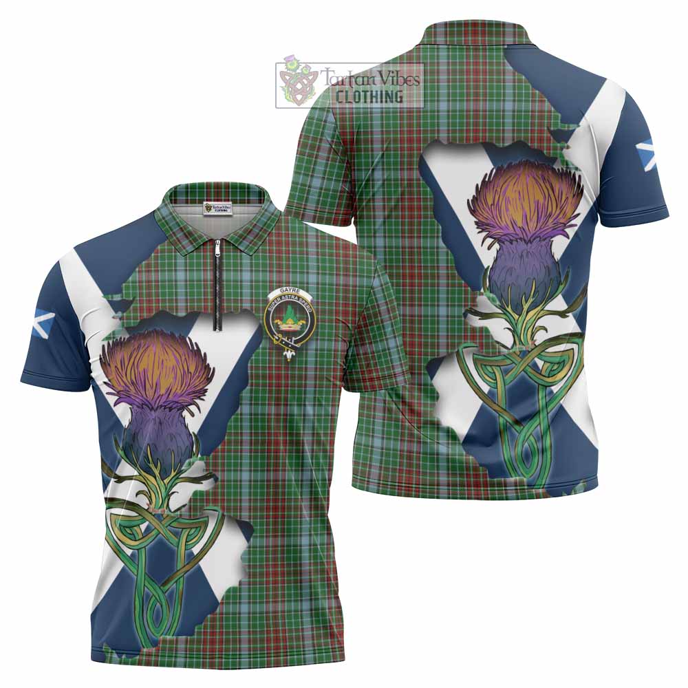 Tartan Vibes Clothing Gayre Tartan Family Crest Zipper Polo Shirt Scottish Thistle Celtic Inspired